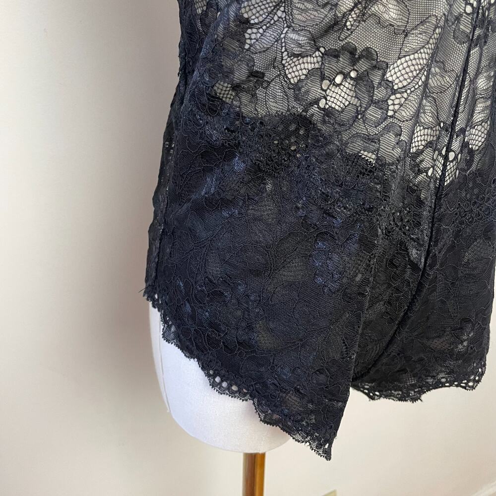 Sheer Black Lace Teddy Bodysuit Sz M Romantic Boudoir Coquette Lingerie - Picture 3 of 6